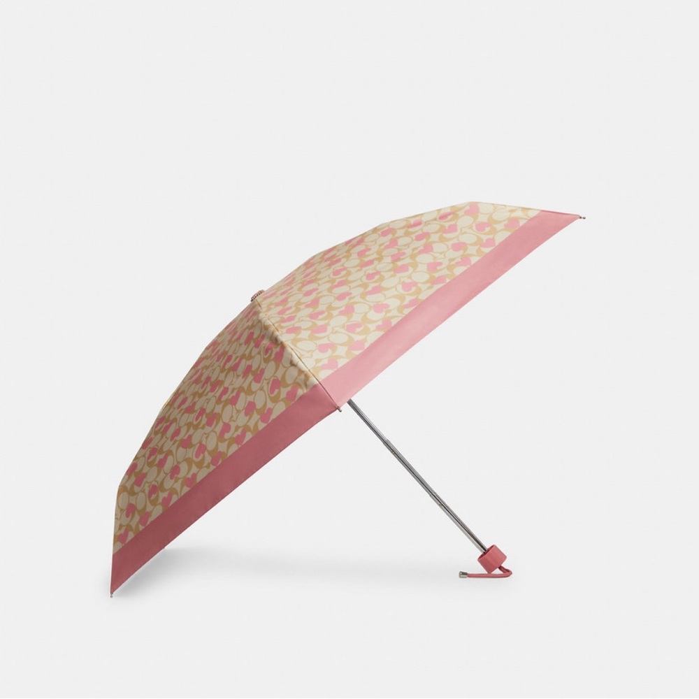 New Coach UV Protection Mini Umbrella in Signature Heart Cherry Print